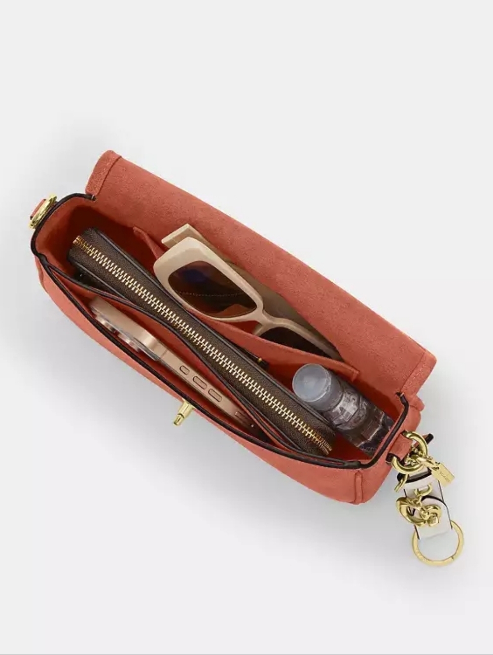 Coach Hadley Suede Shoulder Bag Crossbody Sienna Gold Turnlock NWT - Picture 5 of 8